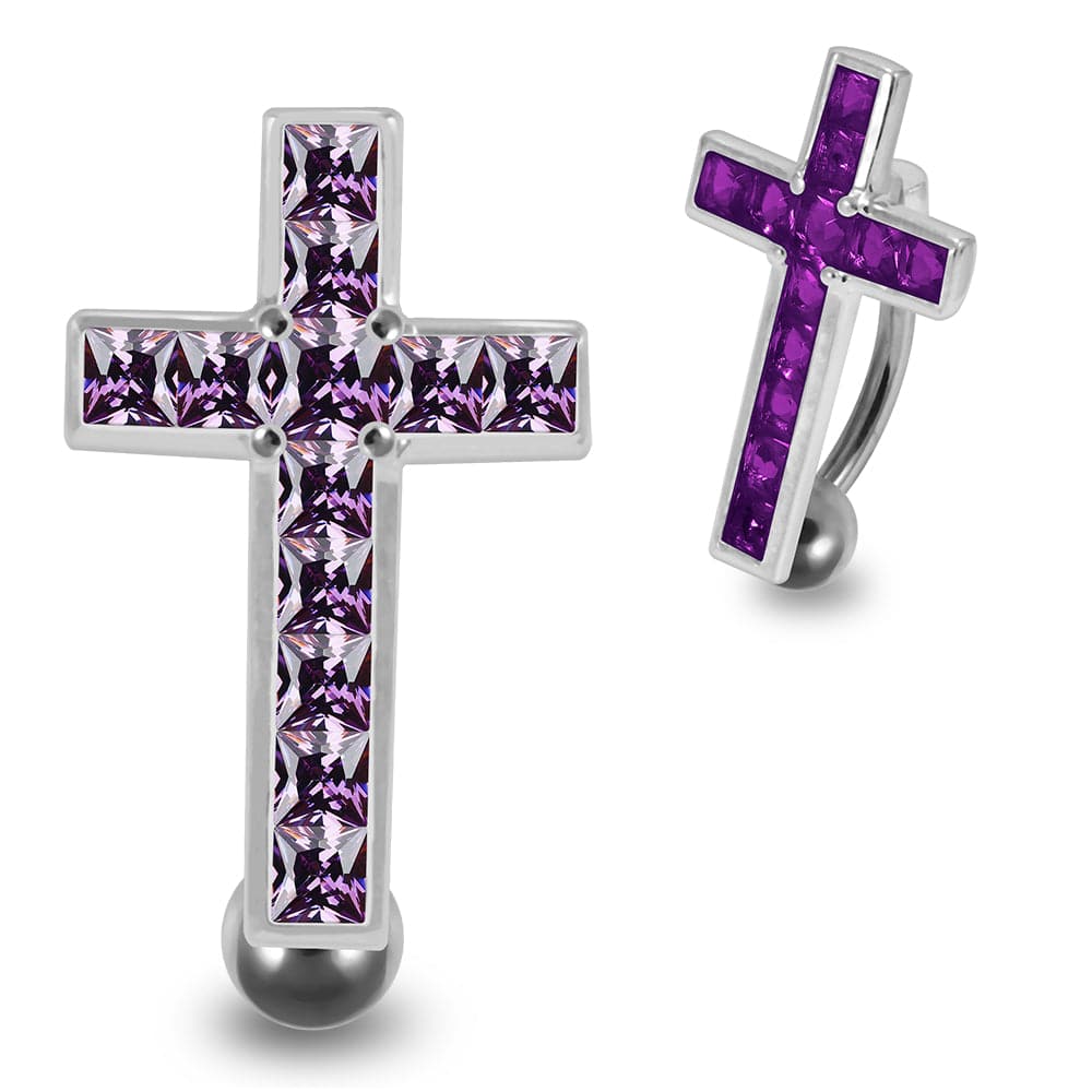 925 Sterling Silver Jewelled Fancy Cross Design Belly Ring - Monster Piercing