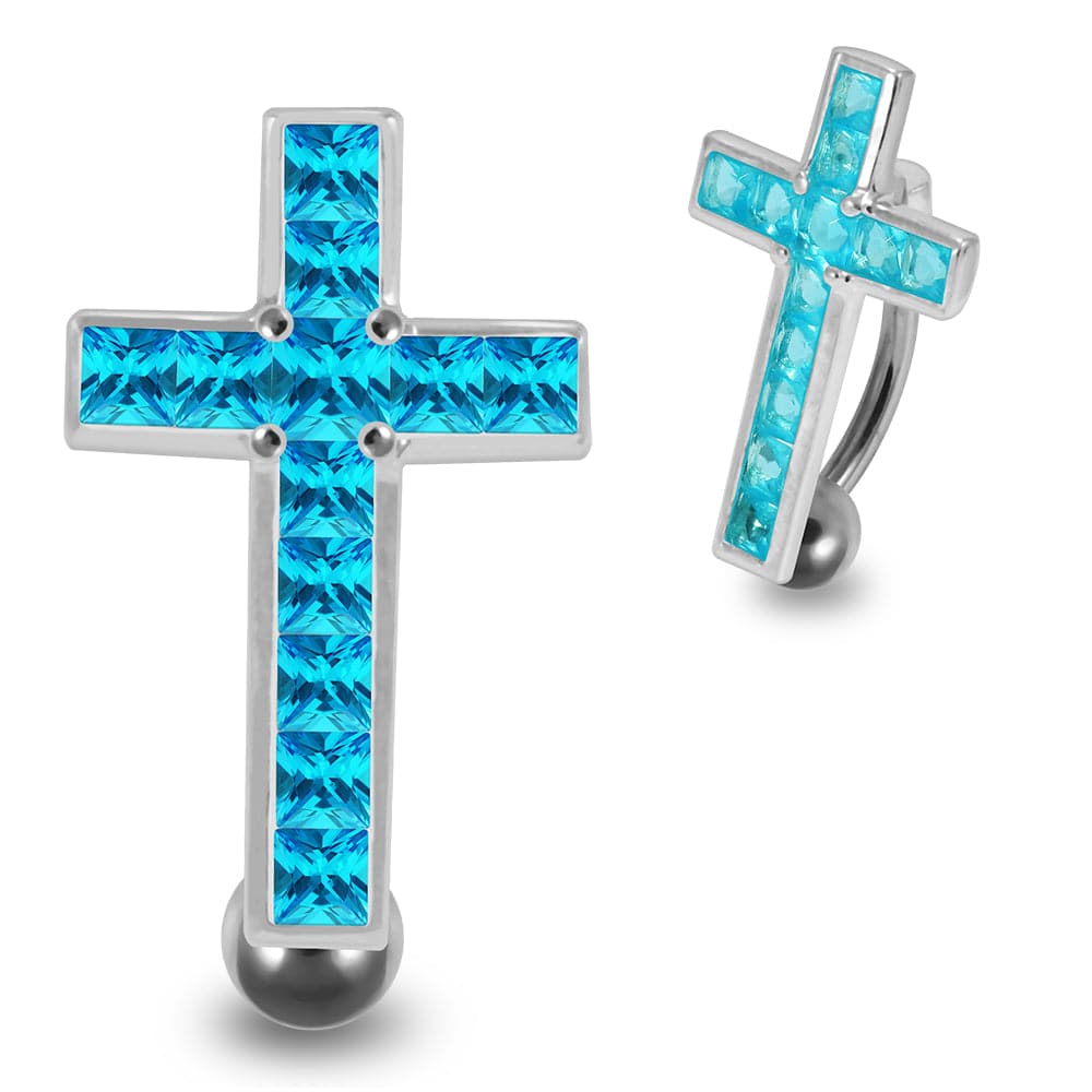 925 Sterling Silver Jewelled Fancy Cross Design Belly Ring - Monster Piercing
