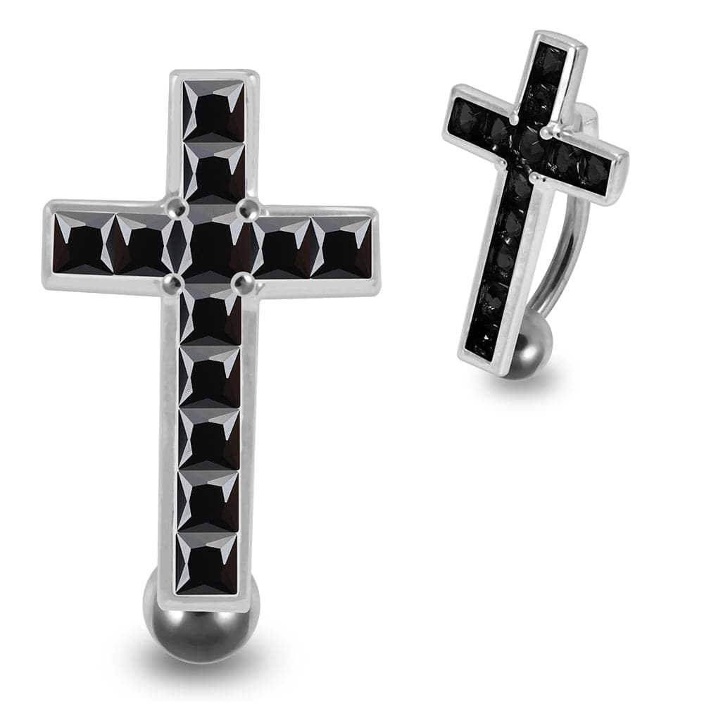 925 Sterling Silver Jewelled Fancy Cross Design Belly Ring - Monster Piercing