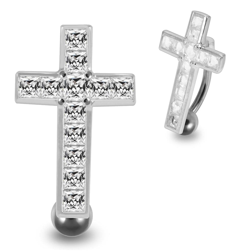 925 Sterling Silver Jewelled Fancy Cross Design Belly Ring - Monster Piercing