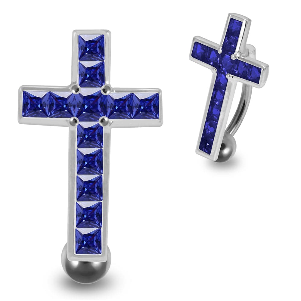 925 Sterling Silver Jewelled Fancy Cross Design Belly Ring - Monster Piercing