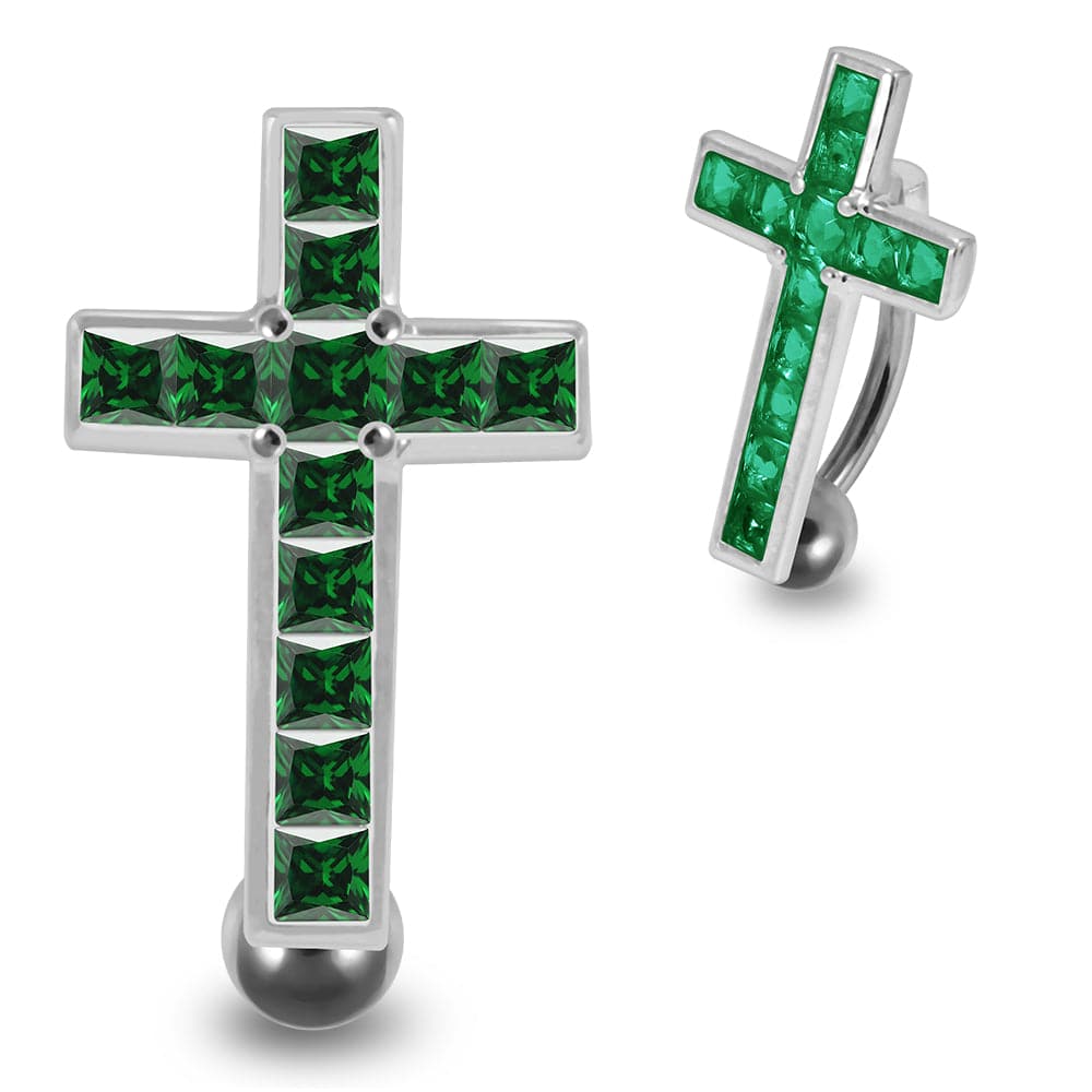 925 Sterling Silver Jewelled Fancy Cross Design Belly Ring - Monster Piercing
