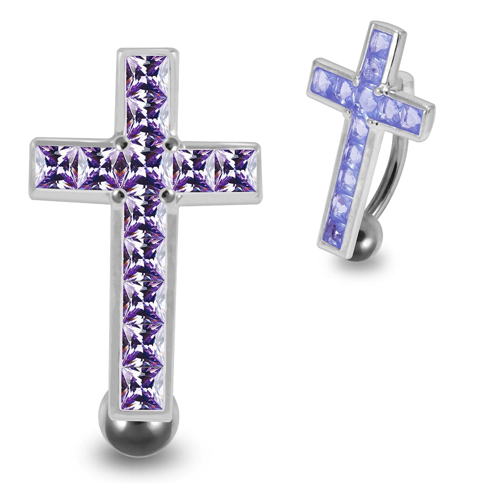 925 Sterling Silver Jewelled Fancy Cross Design Belly Ring - Monster Piercing
