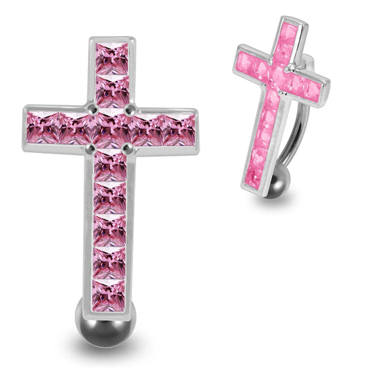 925 Sterling Silver Jewelled Fancy Cross Design Belly Ring - Monster Piercing