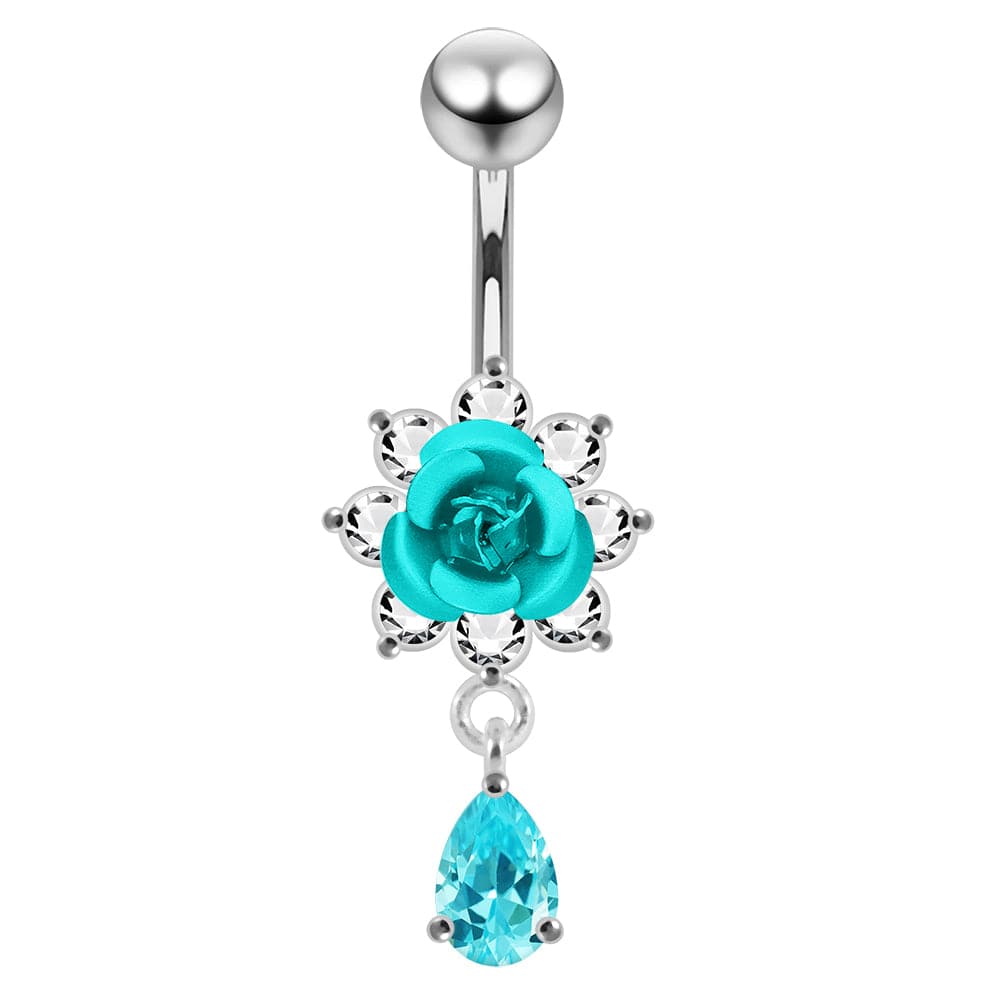 Moving Flower Design Jeweled Belly Ring - Monster Piercing