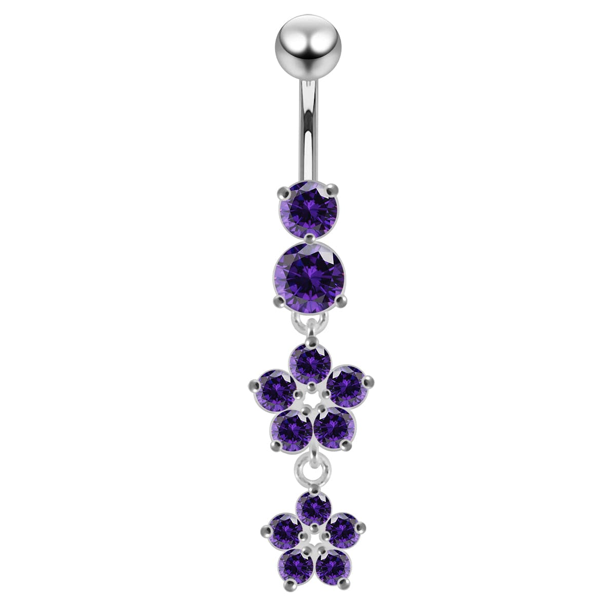 925 Sterling Silver Moving Jewelled Flower Design Navel Ring - Monster Piercing