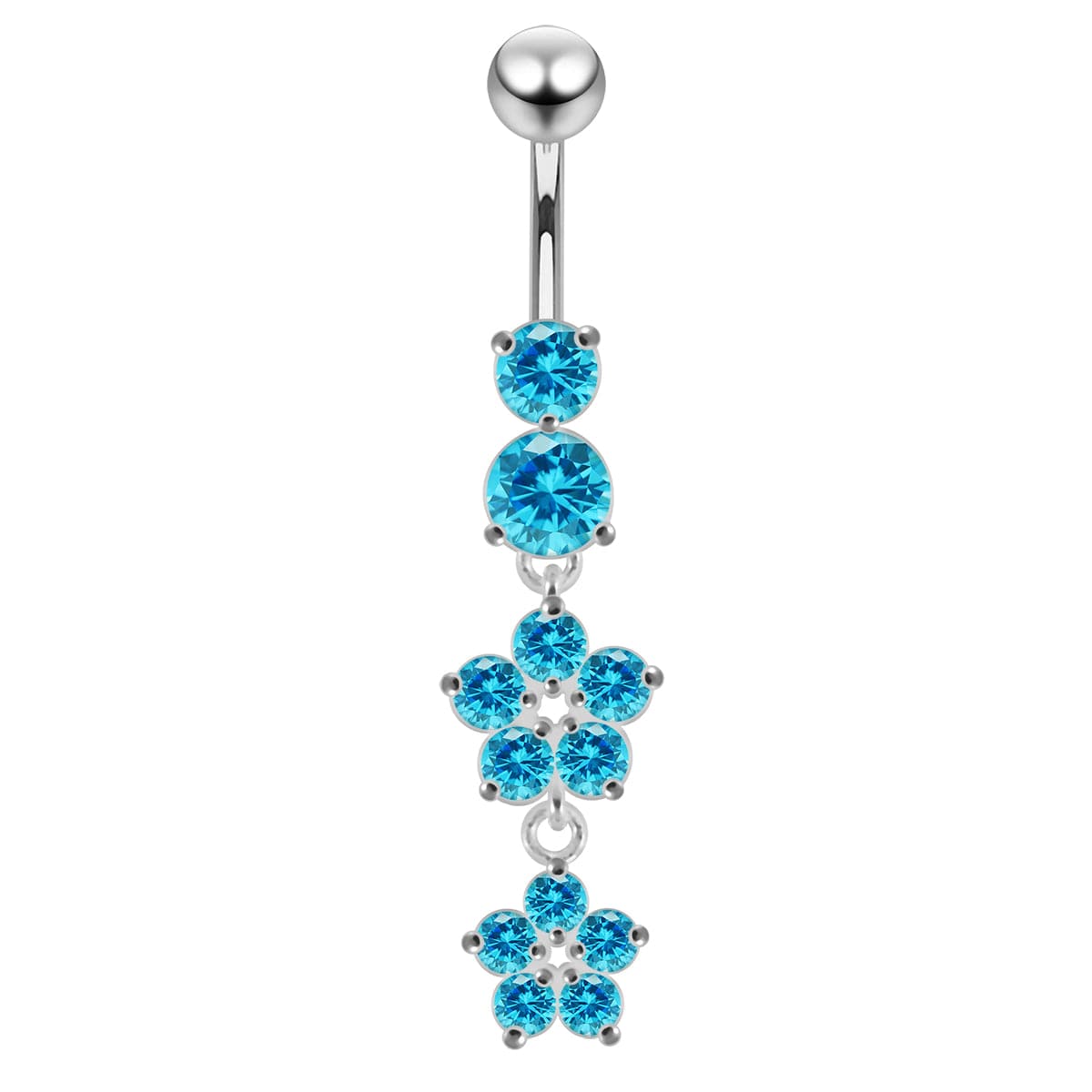 925 Sterling Silver Moving Jewelled Flower Design Navel Ring - Monster Piercing