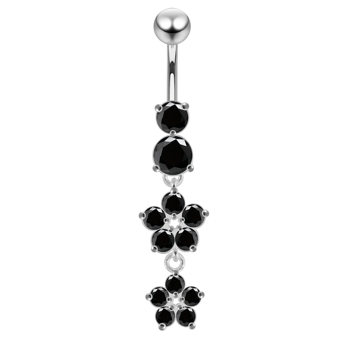925 Sterling Silver Moving Jewelled Flower Design Navel Ring - Monster Piercing