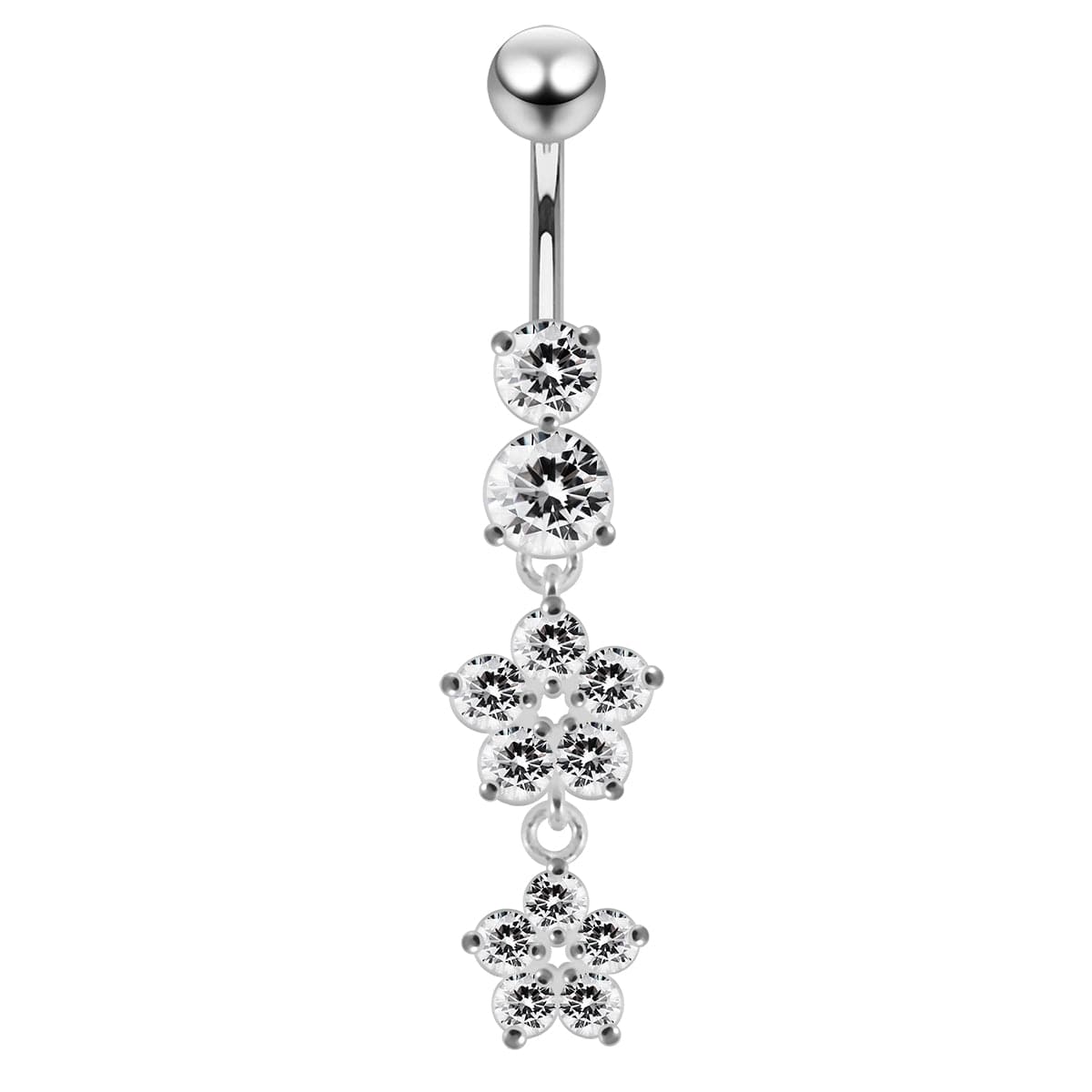 925 Sterling Silver Moving Jewelled Flower Design Navel Ring - Monster Piercing