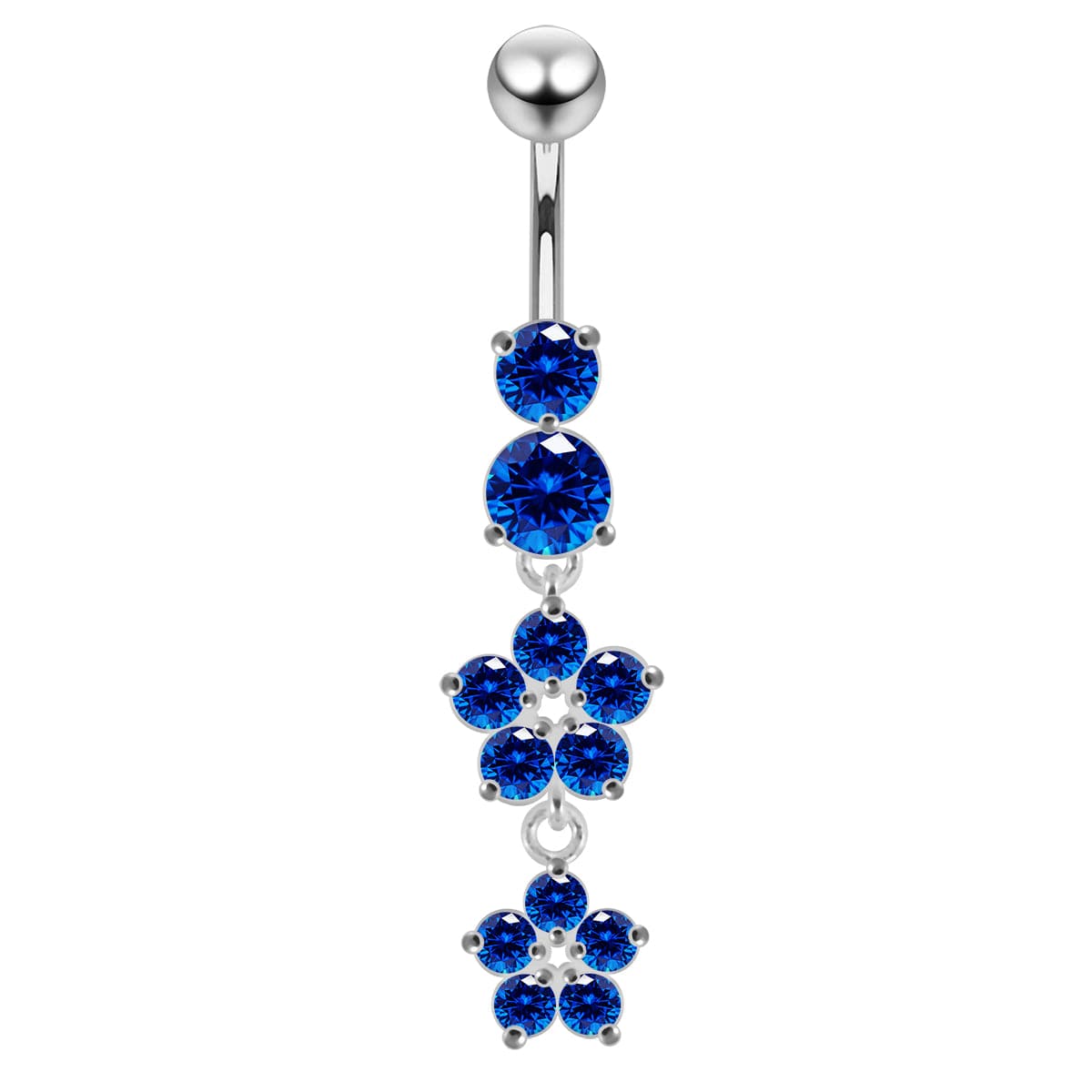 925 Sterling Silver Moving Jewelled Flower Design Navel Ring - Monster Piercing