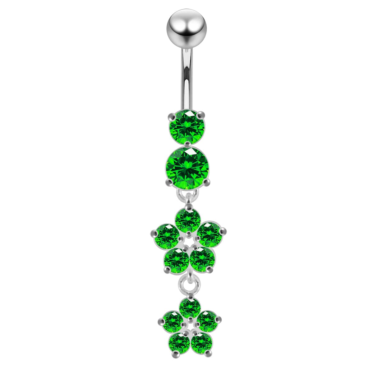 925 Sterling Silver Moving Jewelled Flower Design Navel Ring - Monster Piercing