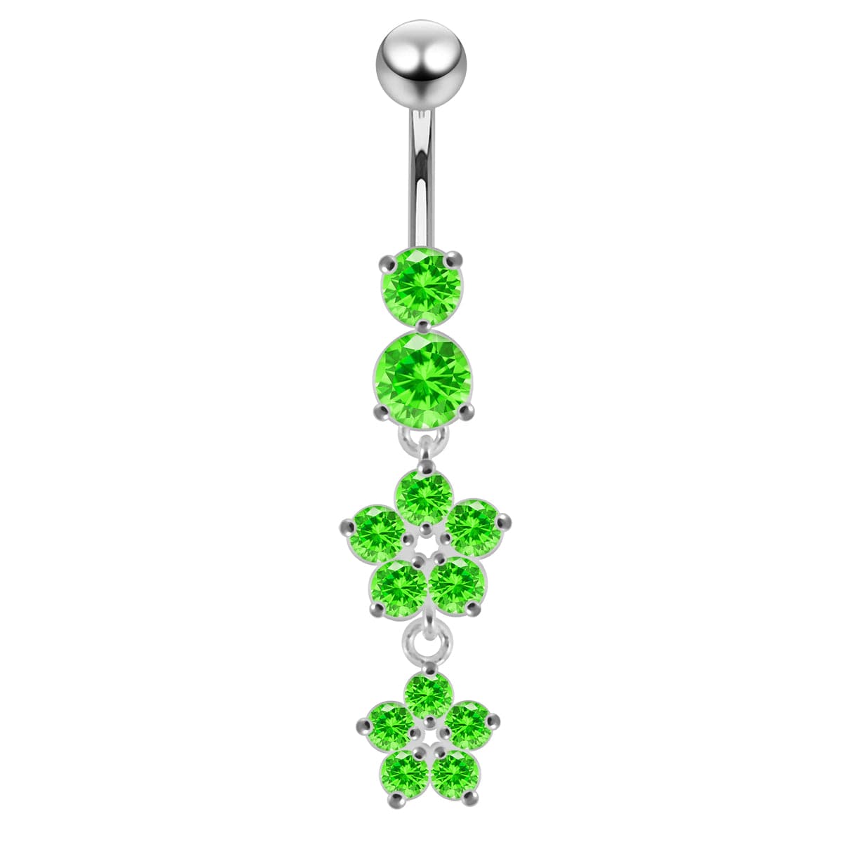 925 Sterling Silver Moving Jewelled Flower Design Navel Ring - Monster Piercing