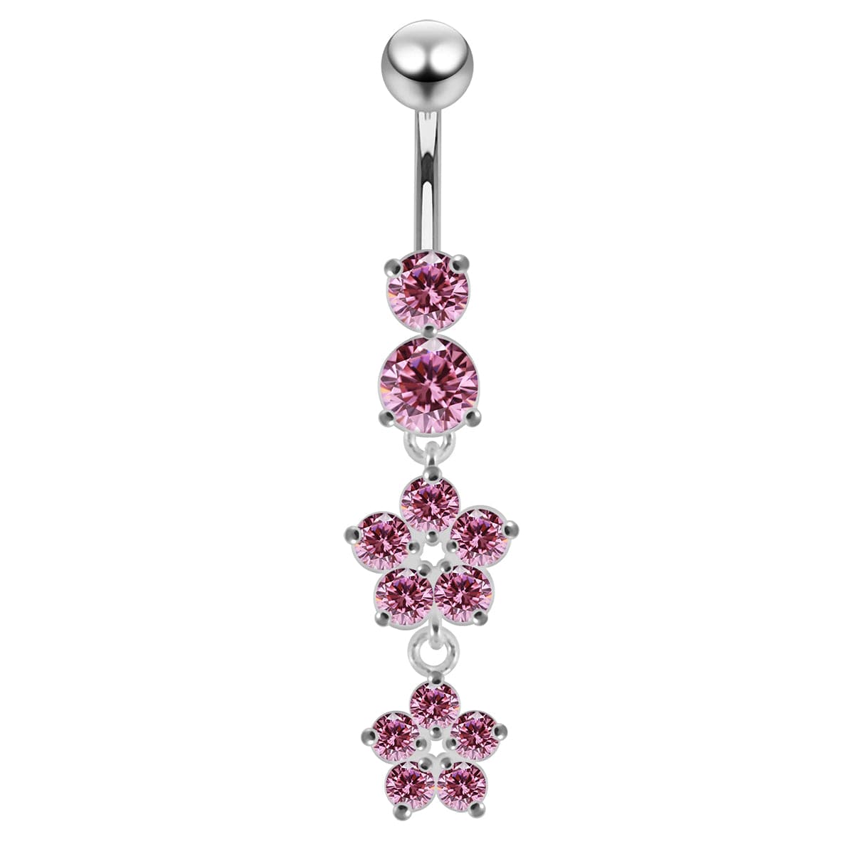 925 Sterling Silver Moving Jewelled Flower Design Navel Ring - Monster Piercing