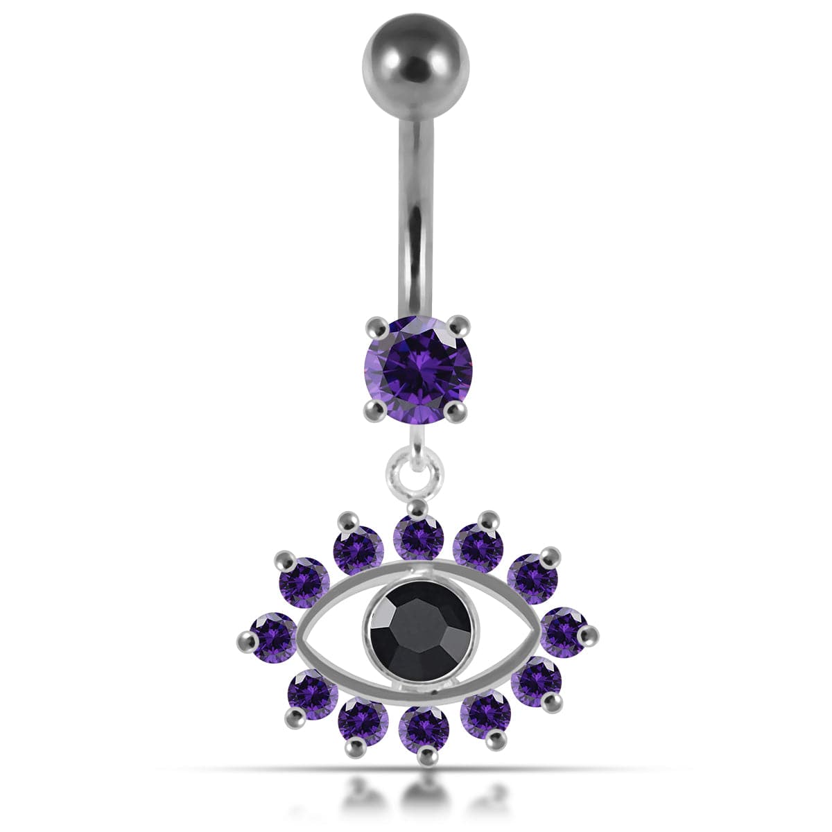 925 Sterling Silver Blue Eye Catching Stone Studded Belly Ring - Monster Piercing