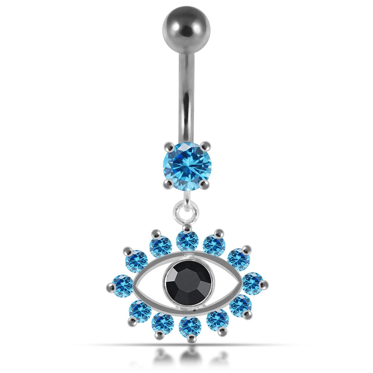 925 Sterling Silver Blue Eye Catching Stone Studded Belly Ring - Monster Piercing