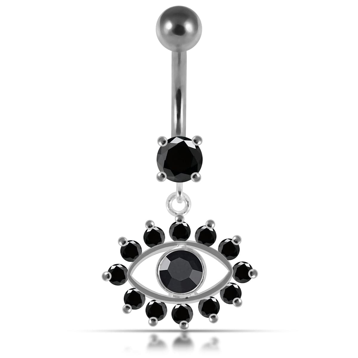 925 Sterling Silver Blue Eye Catching Stone Studded Belly Ring - Monster Piercing