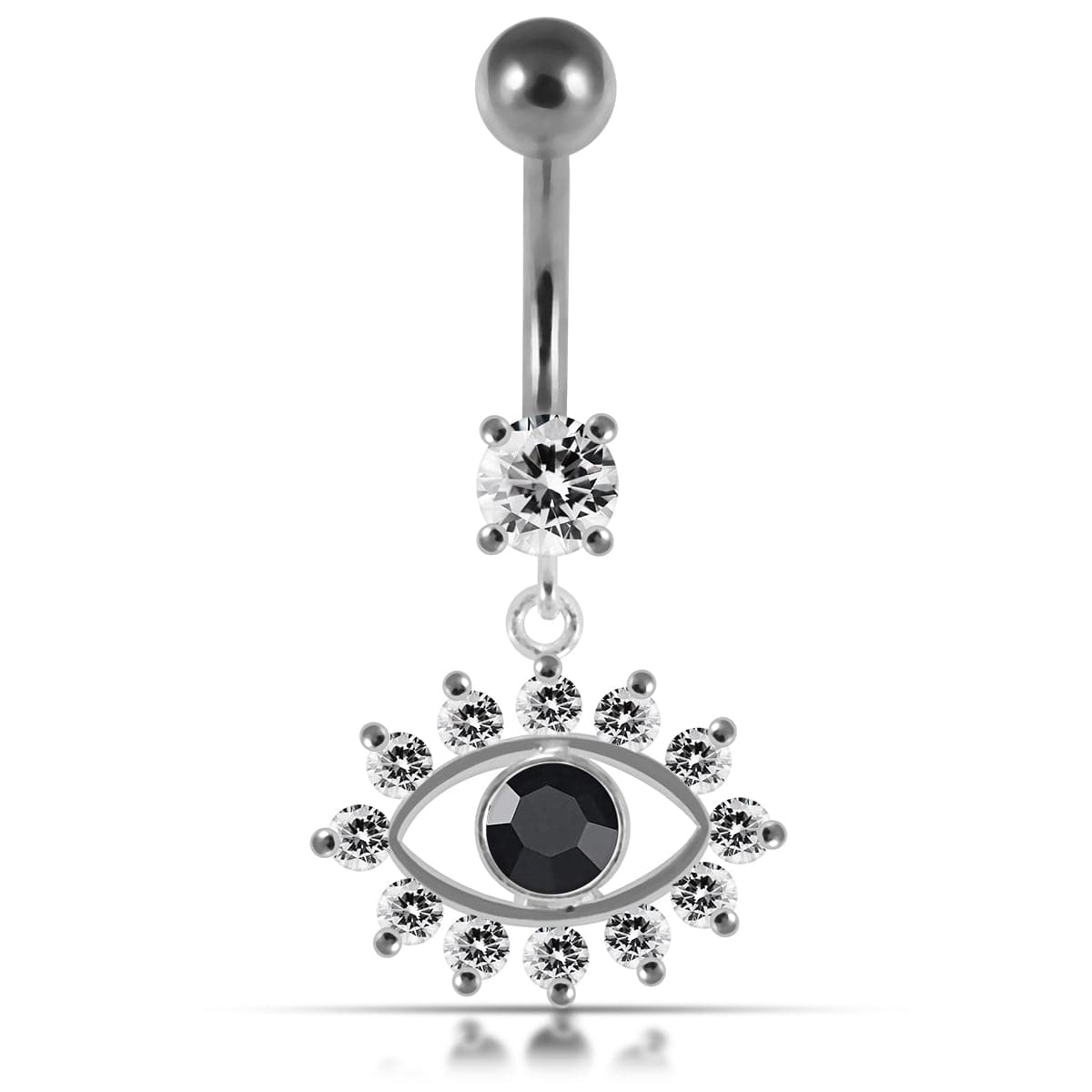 925 Sterling Silver Blue Eye Catching Stone Studded Belly Ring - Monster Piercing