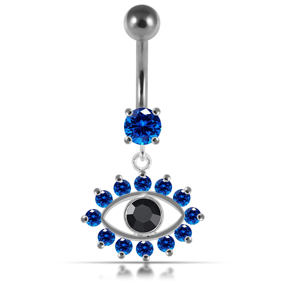 925 Sterling Silver Blue Eye Catching Stone Studded Belly Ring - Monster Piercing