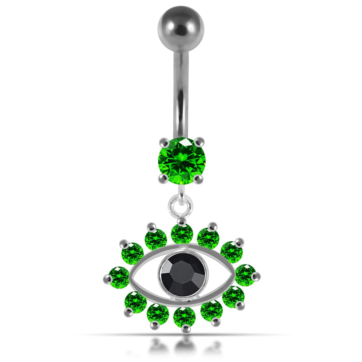 925 Sterling Silver Blue Eye Catching Stone Studded Belly Ring - Monster Piercing