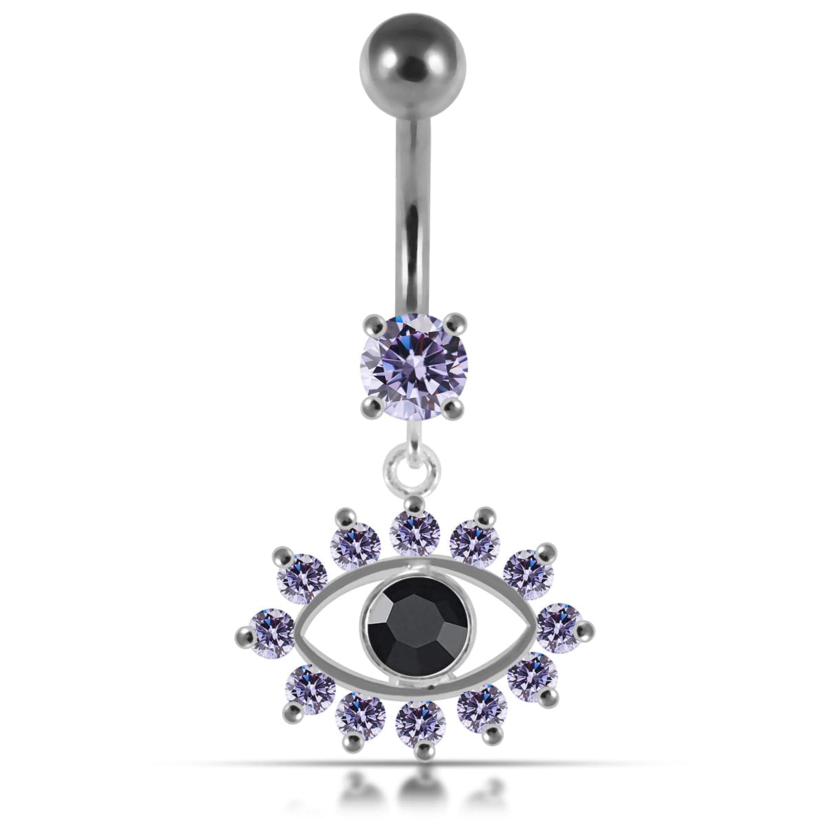 925 Sterling Silver Blue Eye Catching Stone Studded Belly Ring - Monster Piercing