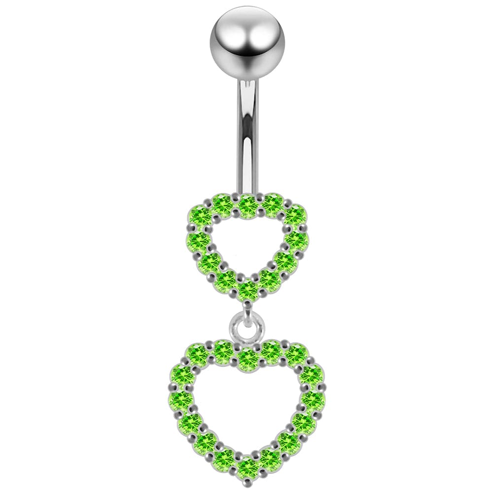 925 Sterling Silver Double Heart Dangling Belly Ring - Monster Piercing