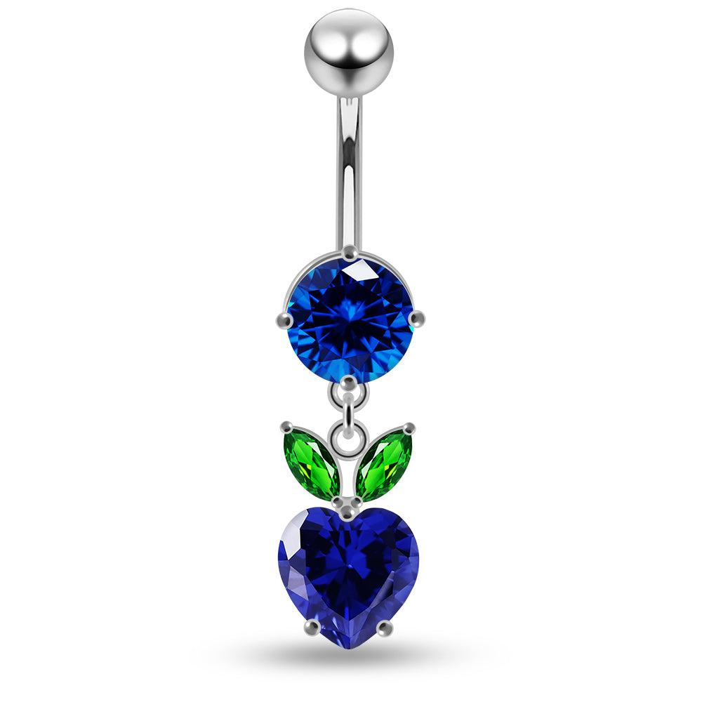 925 Sterling Silver Jewelled Fashion Cherry Heart Navel Belly Piercing Belly Piercings Clear Clear Lavender Aquamarine Dark Blue Pink Purple