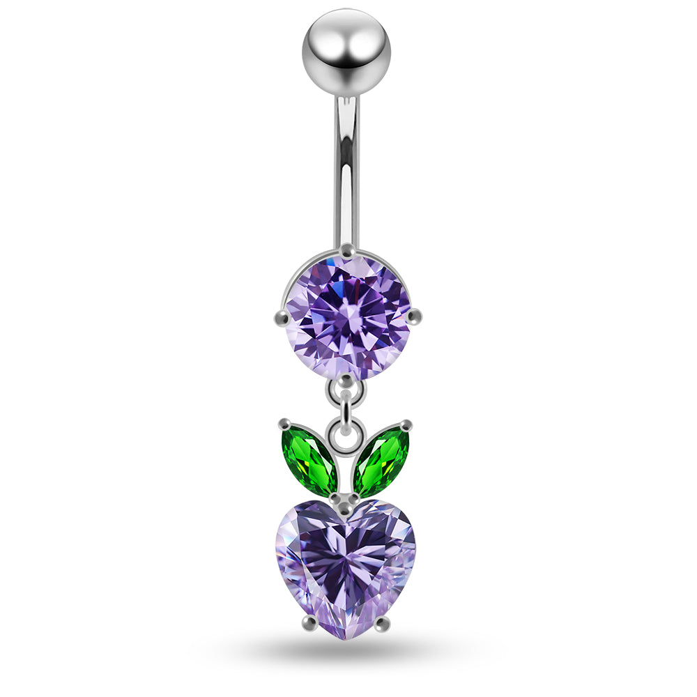 925 Sterling Silver Jewelled Fashion Cherry Heart Navel Belly Piercing Belly Piercings Clear Clear Lavender Aquamarine Dark Blue Pink Purple