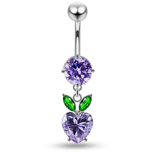 925 Sterling Silver Jewelled Fashion Cherry Heart Navel Belly Piercing Belly Piercings Clear Clear Lavender Aquamarine Dark Blue Pink Purple