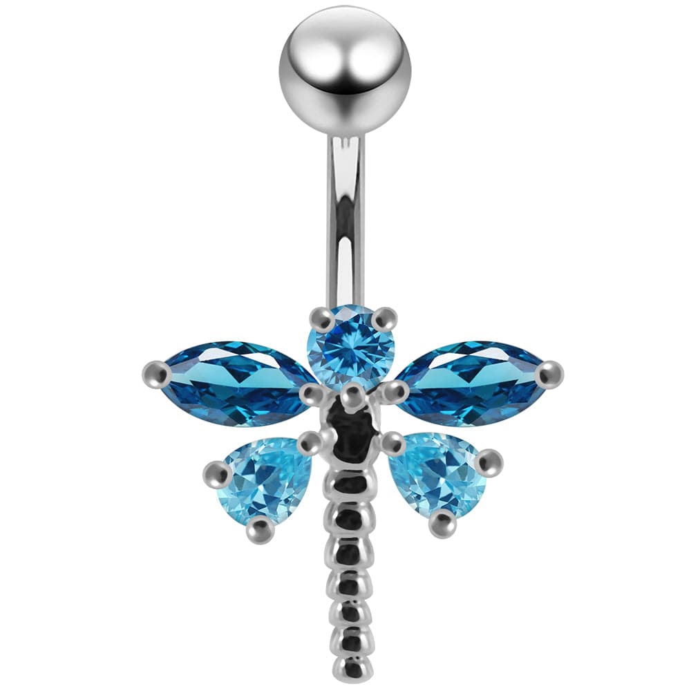 925 Sterling Silver Jewelled Dragonfly Non-Moving Belly Ring - Monster Piercing