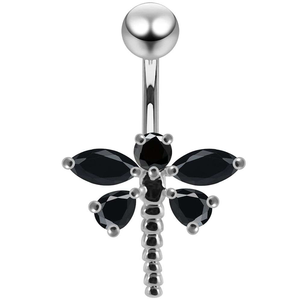 925 Sterling Silver Jewelled Dragonfly Non-Moving Belly Ring - Monster Piercing