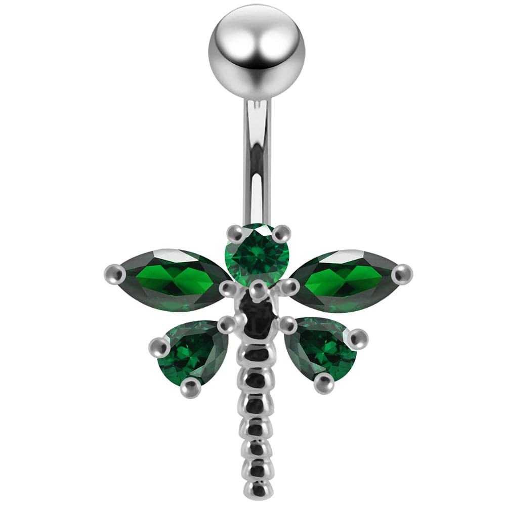 925 Sterling Silver Jewelled Dragonfly Non-Moving Belly Ring - Monster Piercing