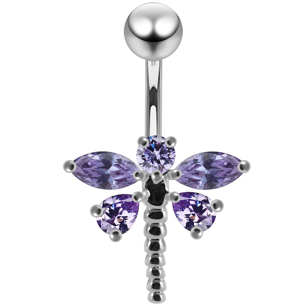 925 Sterling Silver Jewelled Dragonfly Non-Moving Belly Ring - Monster Piercing