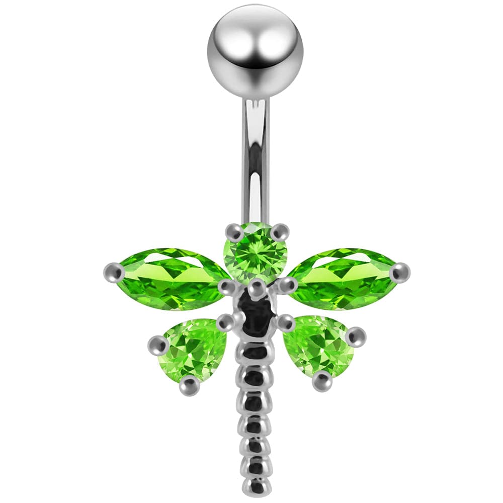 925 Sterling Silver Jewelled Dragonfly Non-Moving Belly Ring - Monster Piercing