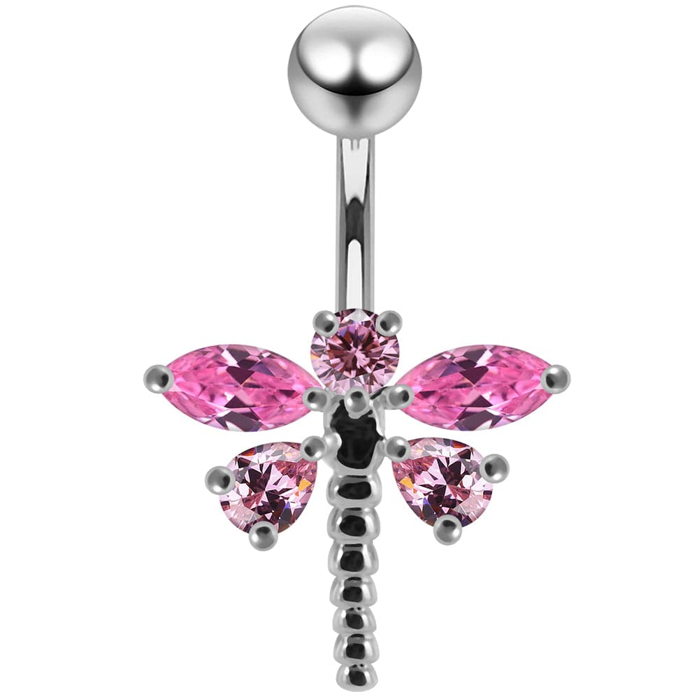 925 Sterling Silver Jewelled Dragonfly Non-Moving Belly Ring - Monster Piercing