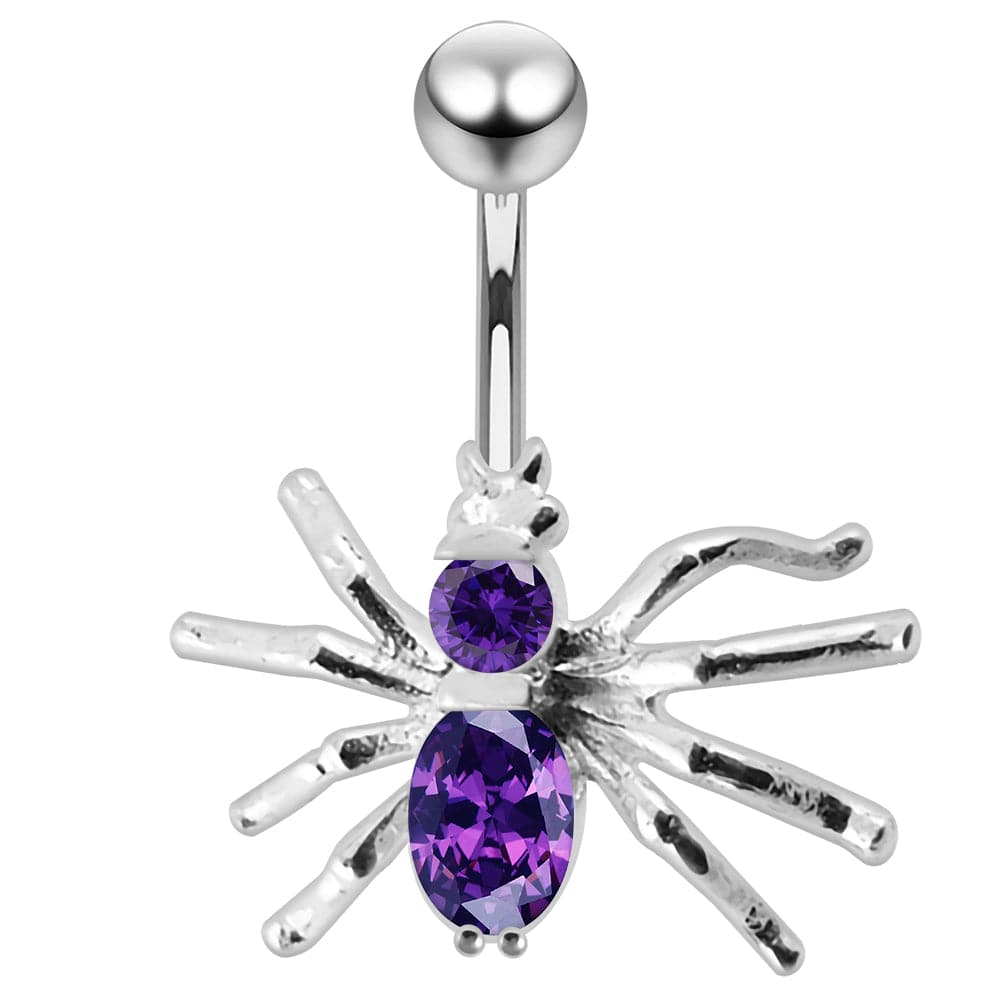 925 Sterling Silver Jewelled Spider Non-Moving Belly Ring - Monster Piercing