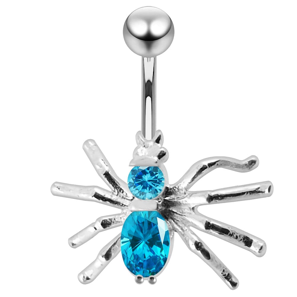 925 Sterling Silver Jewelled Spider Non-Moving Belly Ring - Monster Piercing