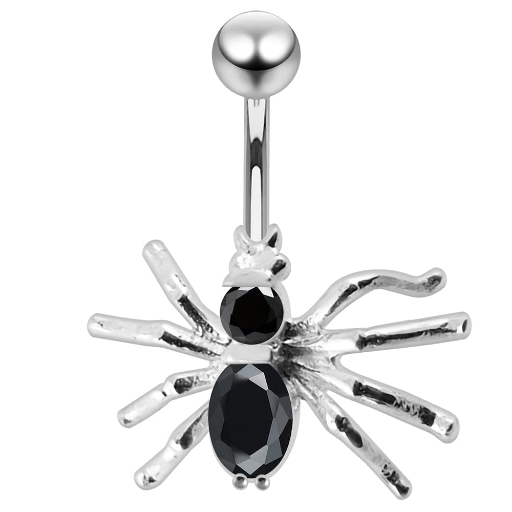 925 Sterling Silver Jewelled Spider Non-Moving Belly Ring - Monster Piercing