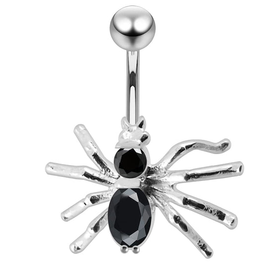 925 Sterling Silver Jewelled Spider Non-Moving Belly Ring - Monster Piercing