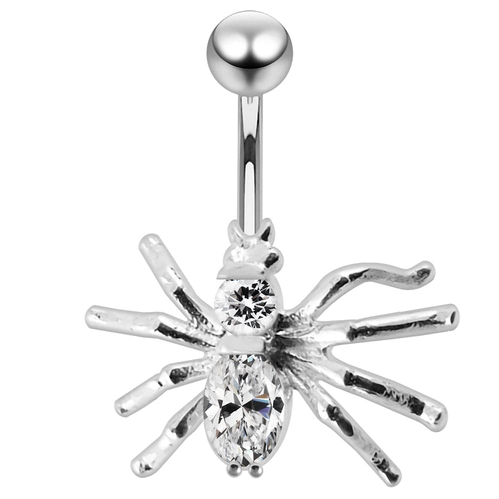 925 Sterling Silver Jewelled Spider Non-Moving Belly Ring - Monster Piercing