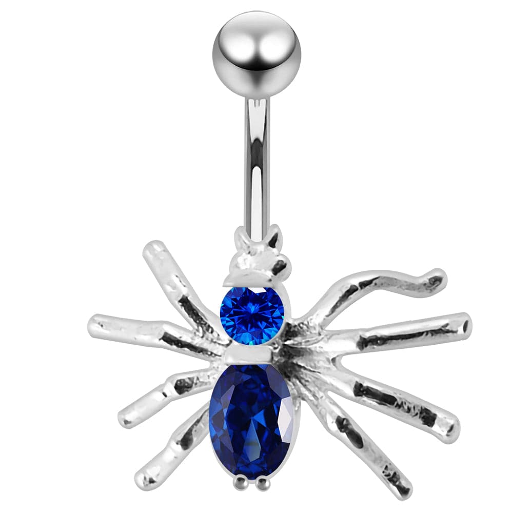 925 Sterling Silver Jewelled Spider Non-Moving Belly Ring - Monster Piercing