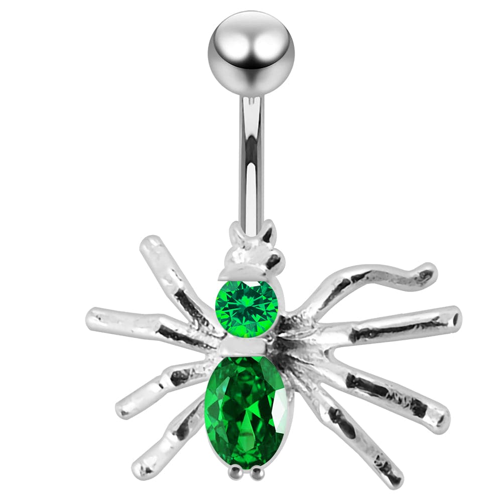 925 Sterling Silver Jewelled Spider Non-Moving Belly Ring - Monster Piercing