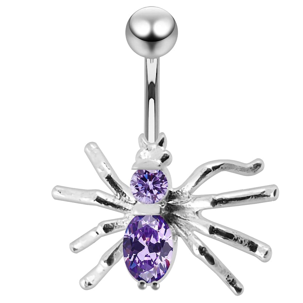 925 Sterling Silver Jewelled Spider Non-Moving Belly Ring - Monster Piercing