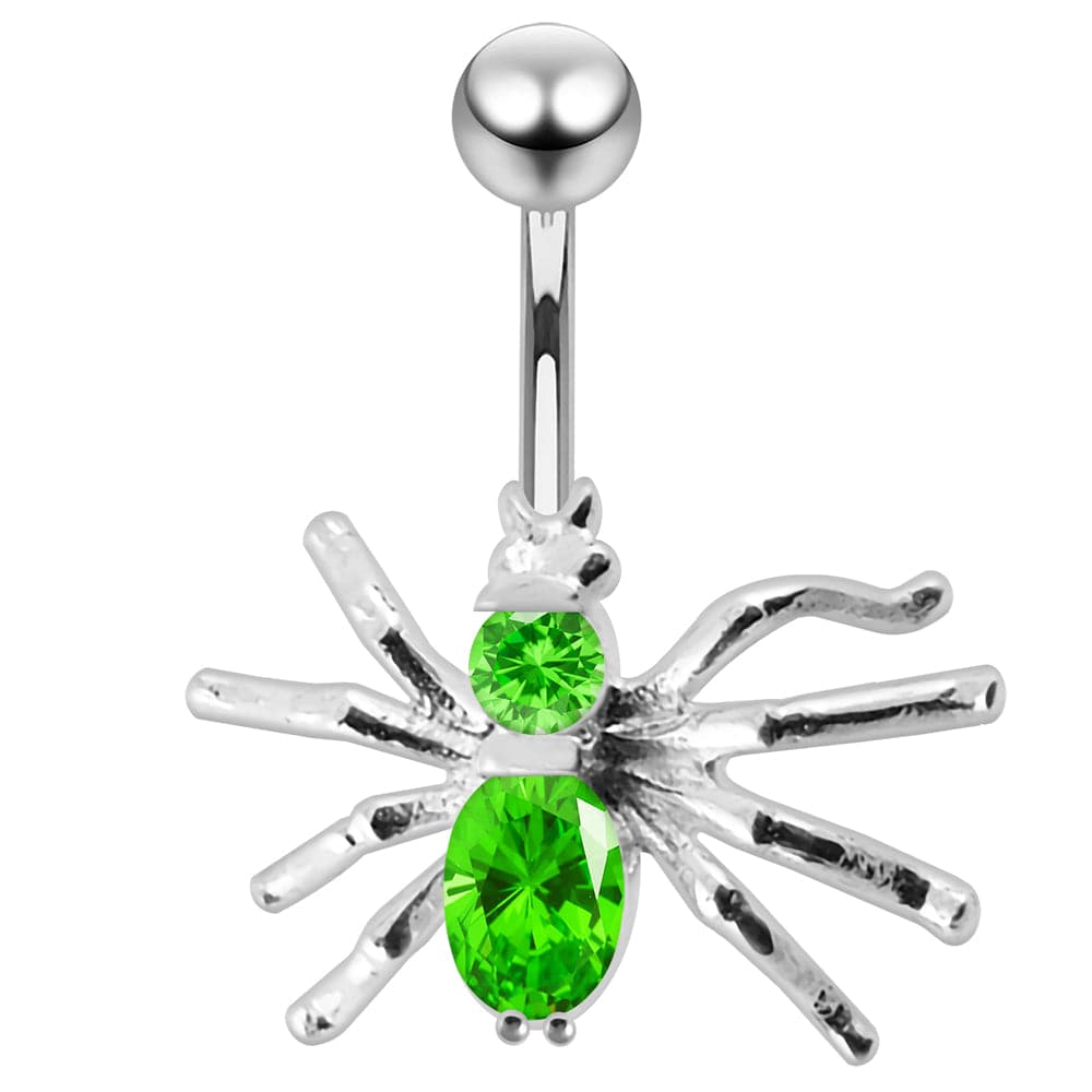 925 Sterling Silver Jewelled Spider Non-Moving Belly Ring - Monster Piercing