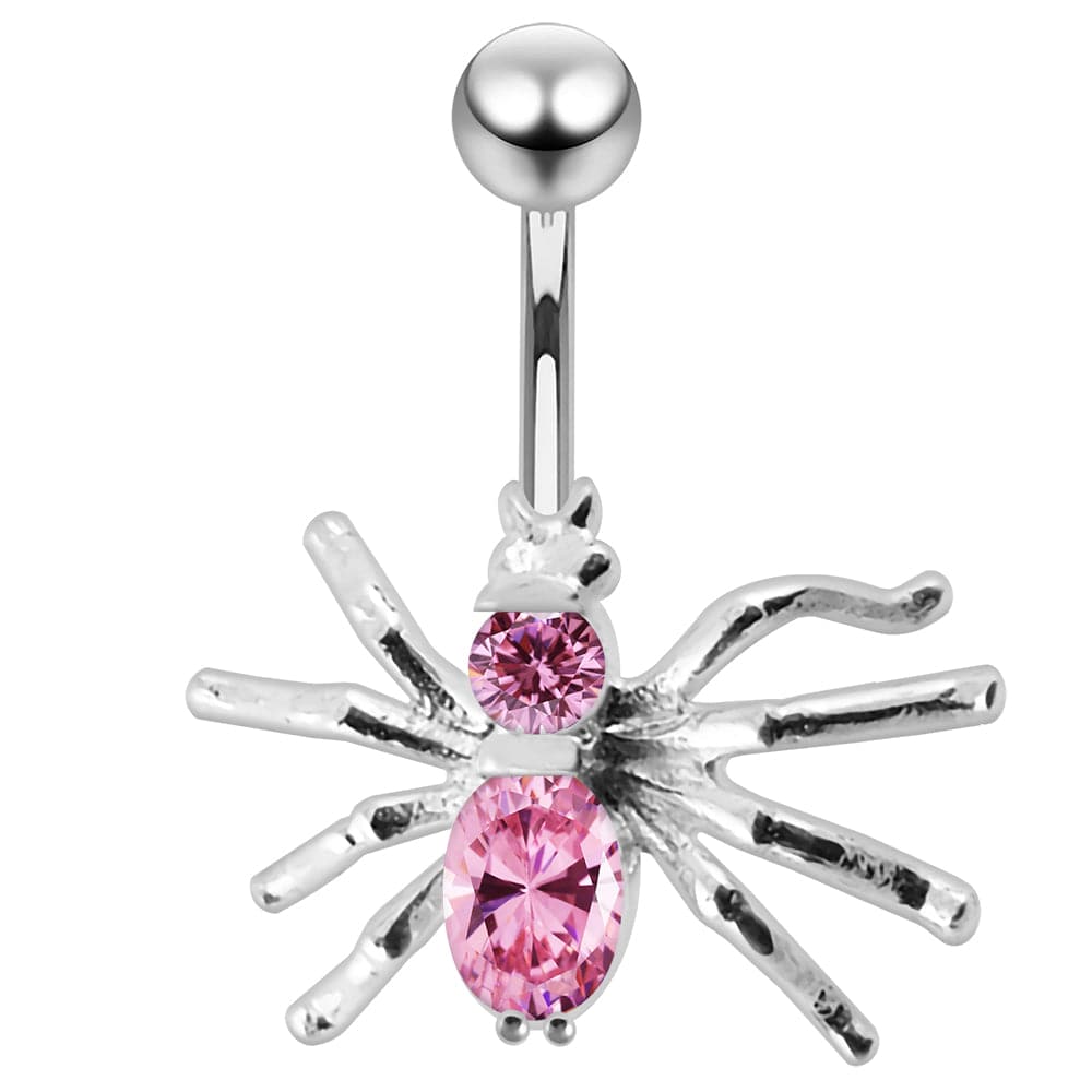 925 Sterling Silver Jewelled Spider Non-Moving Belly Ring - Monster Piercing