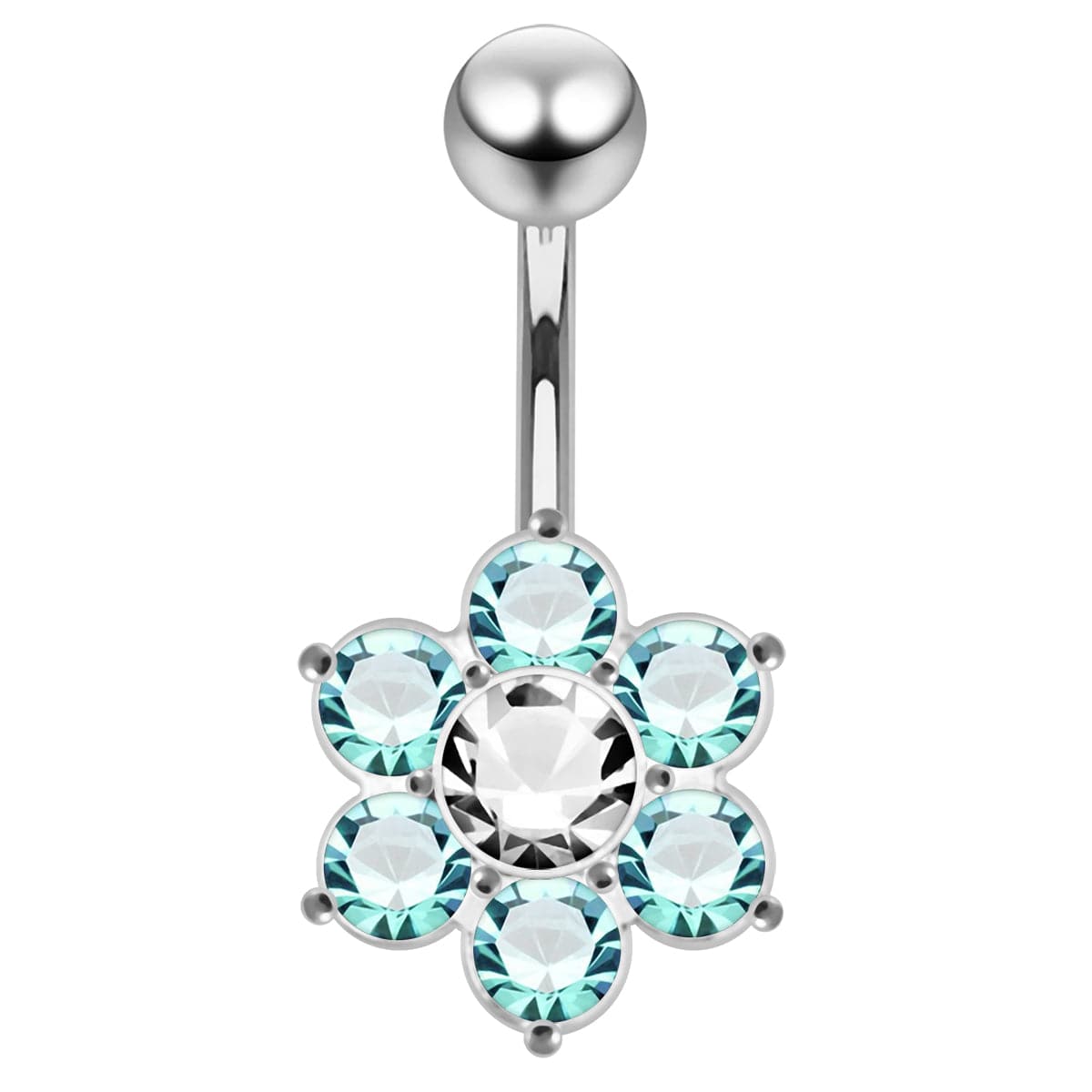 925 Sterling Silver Jewelled Flower Navel Belly Ring - Monster Piercing