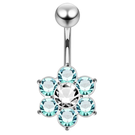 925 Sterling Silver Jewelled Flower Navel Belly Ring - Monster Piercing