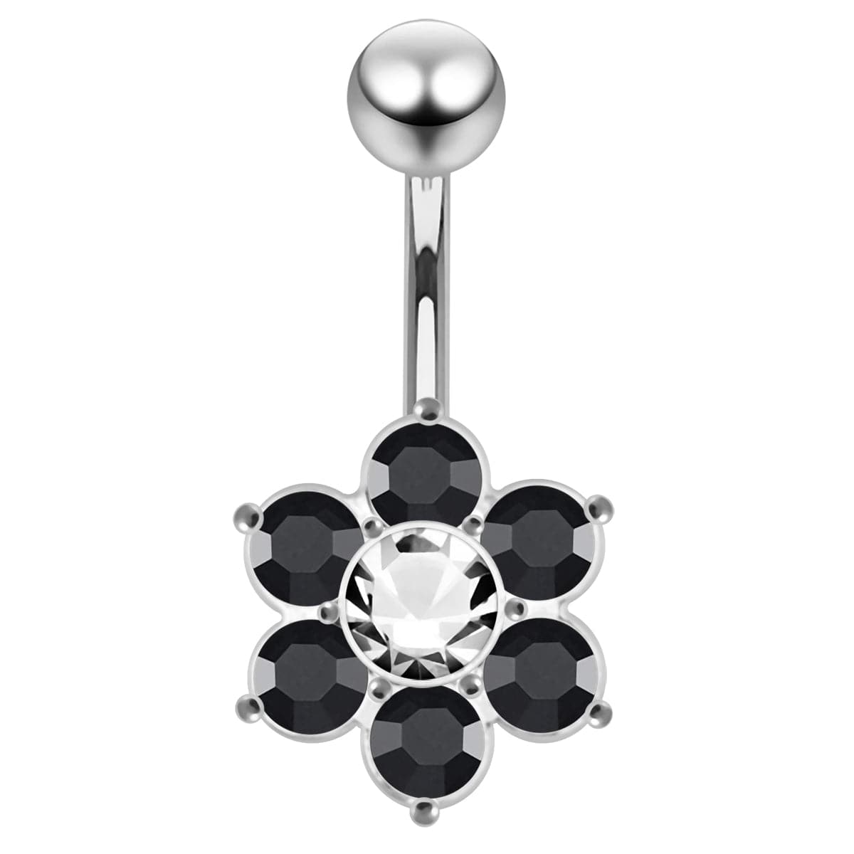 925 Sterling Silver Jewelled Flower Navel Belly Ring - Monster Piercing