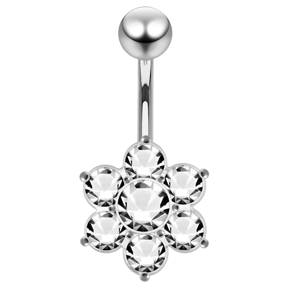 925 Sterling Silver Jewelled Flower Navel Belly Ring - Monster Piercing