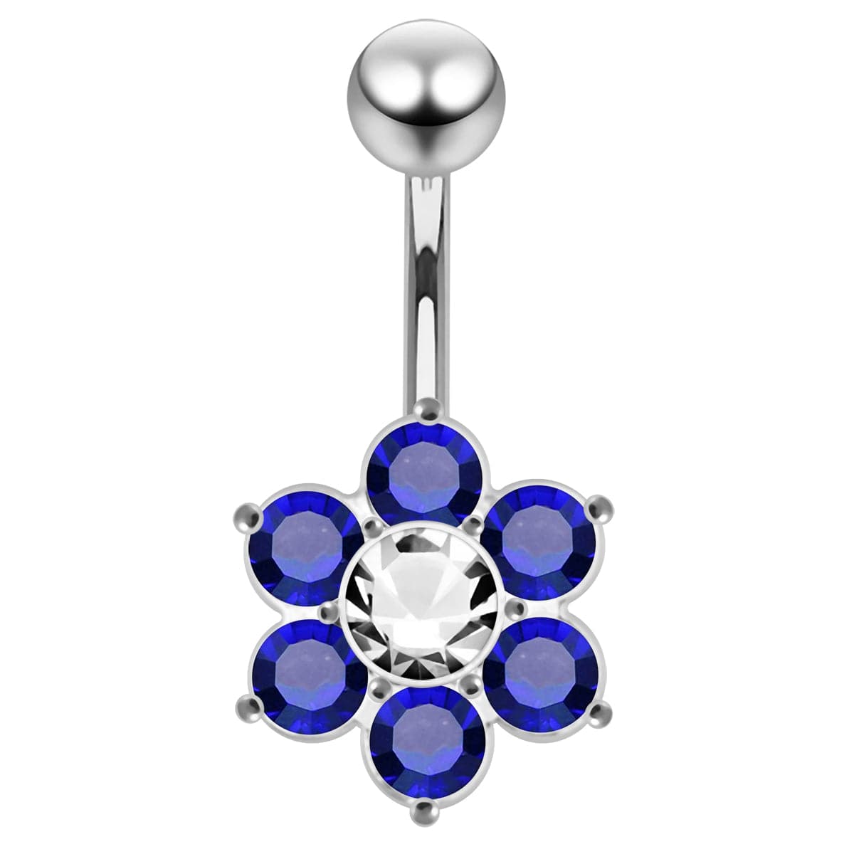 925 Sterling Silver Jewelled Flower Navel Belly Ring - Monster Piercing