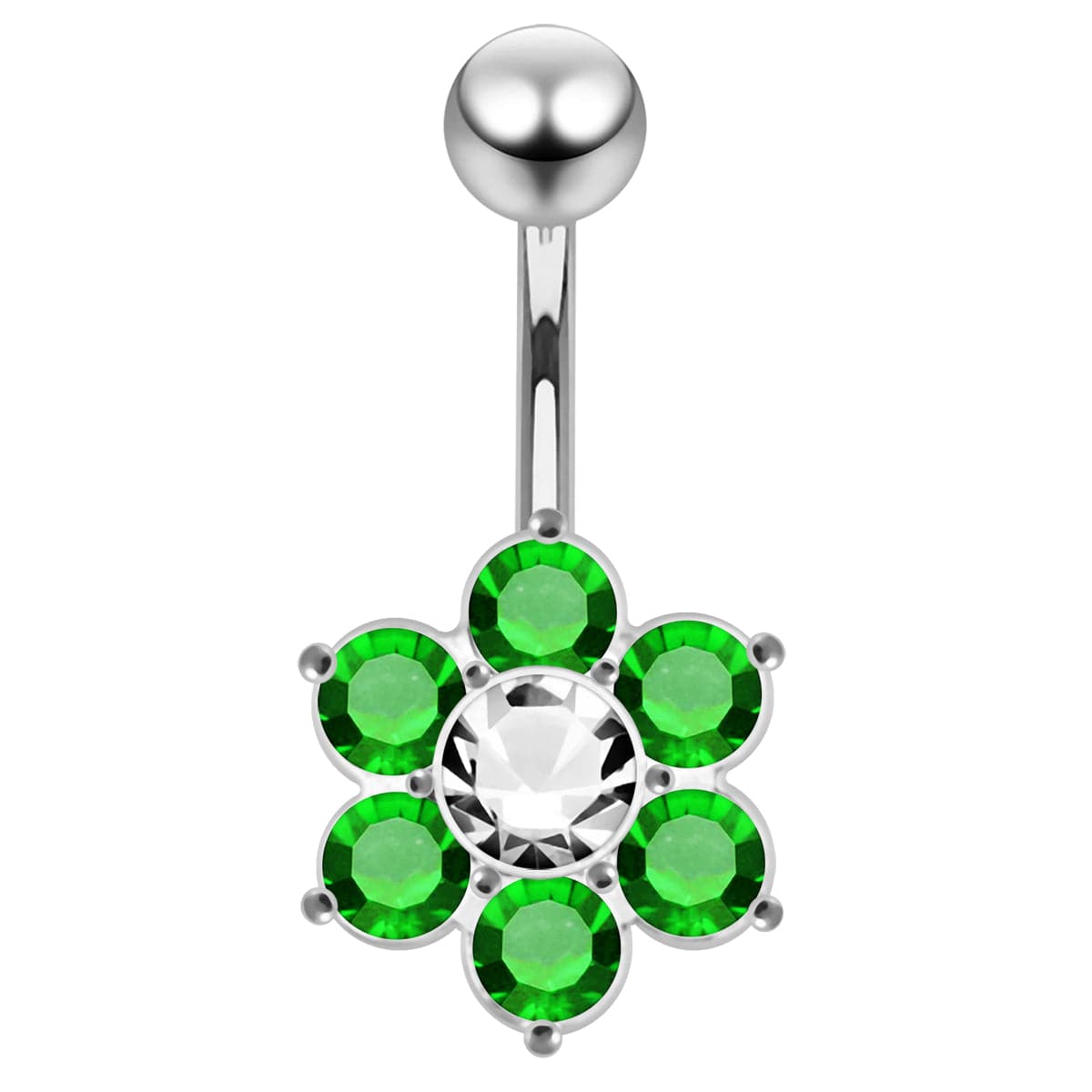 925 Sterling Silver Jewelled Flower Navel Belly Ring - Monster Piercing